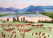 Aquarelle Reflets dans le lac